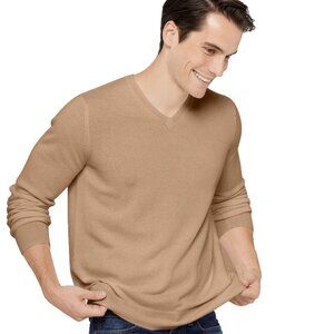 State Cashmere Men's Basic V Neck Sweater Camel Brown Size XXL Long Sleeve NEW